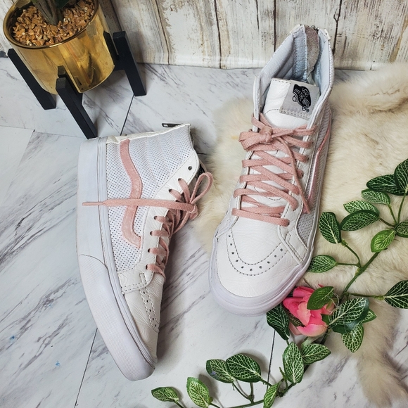 RARE vans White leather custom high top zip back - Picture 7 of 12